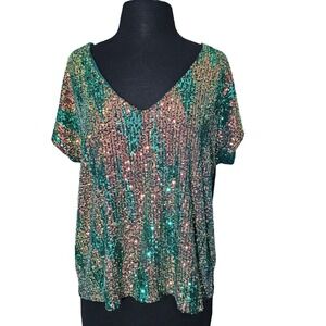 Modern attraction Sequined V-Neck Blouse green oversize sz S